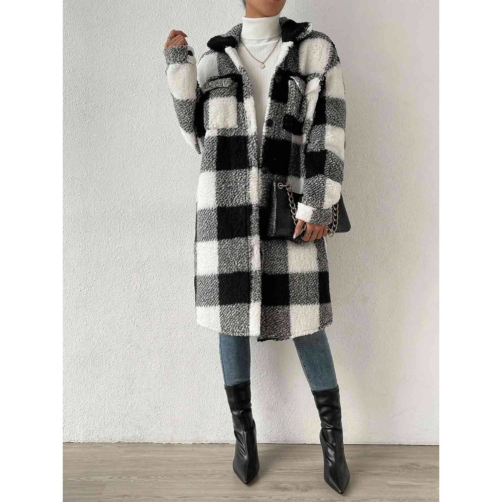 Plaid Button Down Longline Coat - Picture 8 of 8